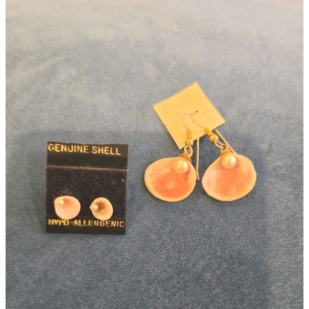 Mom & Daughter Genuine Sea Shell With Pearl Earrings Set